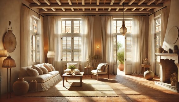 DALL·E 2025-03-10 10.32.14 - A wide rectangular image of a Mediterranean-style home interior with elegant window furnishings. The space features large windows adorned with white p